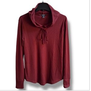 Alfani Rich Red Hooded Waffle Long Sleeve Top Retail $45